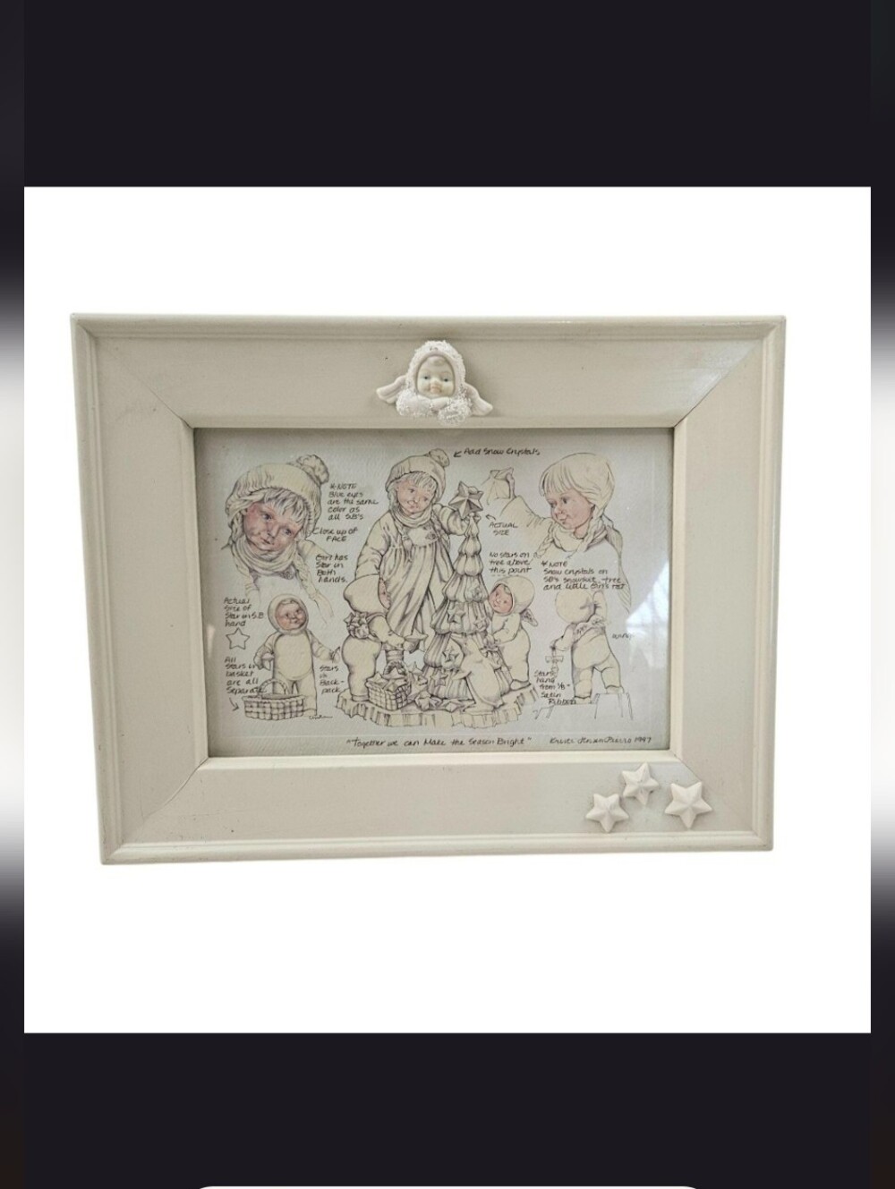 Department 56 Snowbabies Picture Frame Print 1997 Friendship Club Cream Pierro